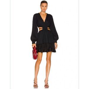 Jonathan Simkhai Londyn Pleated Crepe V Neck Cut-Out Mini Dress Black Medium